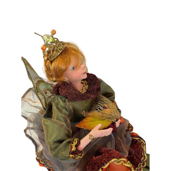 Vintage ENCHANTED FAIRY Figurine Woodland Autumn Fall Leaves Height Handmade 13" - Picture 2 of 8